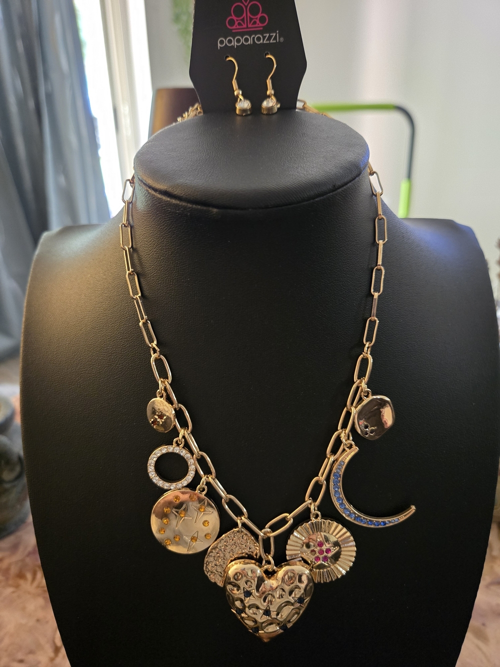paparazzi Gold Multi-Charm Heart & Crescent Necklace